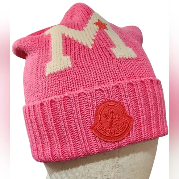 Super EUC Moncler Pink Beanie Sz L - Picture 2 of 4